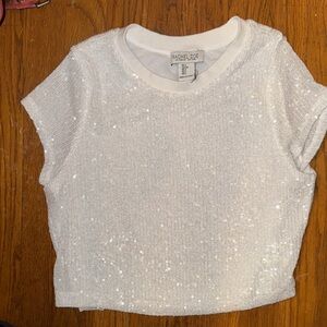 Rachel Zoe White Sequin mid crop Top